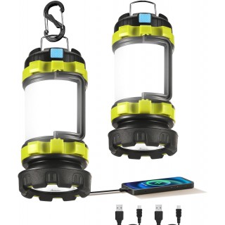 Otium 2 Pack LED Camping Lantern Flashlight Rechargeable, Portable Torch with 6 Light Modes, 3600mAh Power Bank, IPX4 Waterproof, USB C, Camping Lights for Hurricane, Emergency, Survival Kits