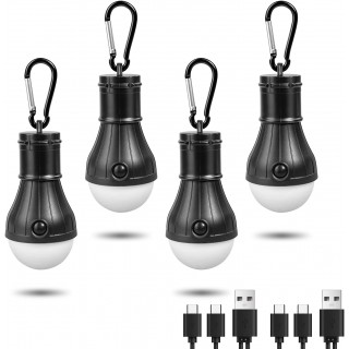 Otium LED Camping Lantern, Camping Essentials, 3 Lighting Modes, Hanging Tent Light Bulbs with Clip Hook for Camping, Hiking, Hurricane, Storms, Outages, Collapsible, Batteries Included, 4 Packs