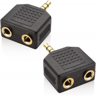 USAMS 2pcs 3.5mm Headphone Y Splitter 1 Male to 2 Female Audio Jacks for Media Players and Audio Devices 