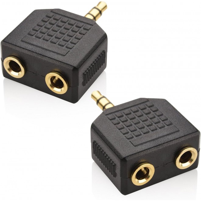 USAMS 2pcs 3.5mm Headphone Y Splitter 1 Male to 2 Female Audio Jacks for Media Players and Audio Devices 