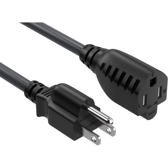 DTECH 6ft Extension Power Cord NEMA 5-15P to NEMA 5-15R 3 Prong Power Cable AC Power Cord, UL Listed, 16AWG