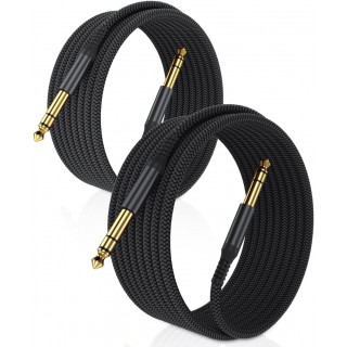 DTECH 6.35mm TRS Instrument Cable 6.6FT 2-Pack,Straight 1/4 Inch Male Jack Stereo Audio Interconnect Cord,6.35 Balanced Lead Line for Electric Guitar,Bass,Keyboard,Mixer,Amplifier,Amp,Speaker