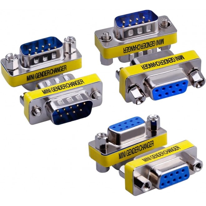 DTECH 6-Pack 9Pin RS232 Serial Cable DB9 Male to Male/Female to Female Mini Gender Changer Adapter Coupler Connector