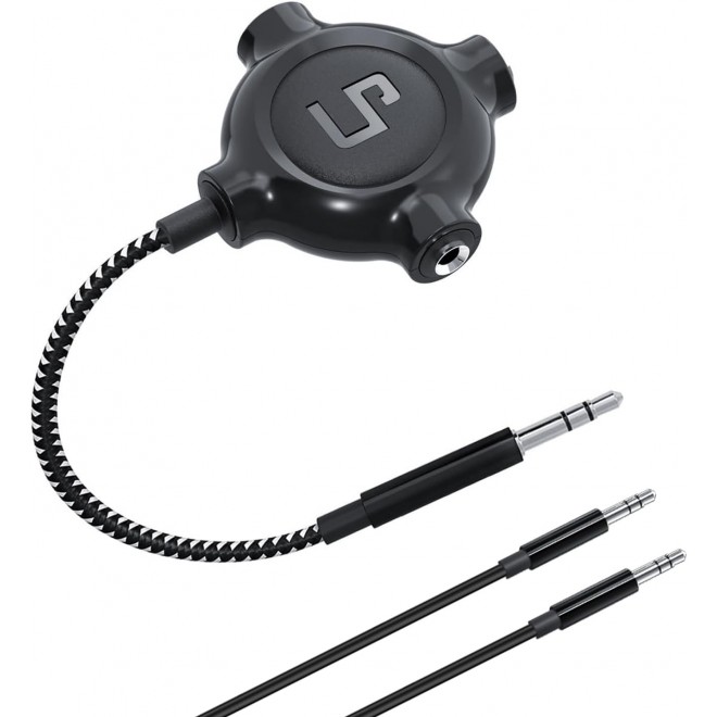 USAMS  Headphone Splitter, Nylon-Braided 3.5mm Audio Stereo Splitter, Male to 3 Female Ports for Tablet, Laptop, PC, Earphone, MP3 Player