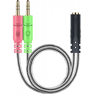 USAMS Headphone Splitter for Computer CTIA 3.5mm TRRS Female to Dual TRS Male Mic Audio Jack Y Adapter Headset Splitter Cable for PC Laptop