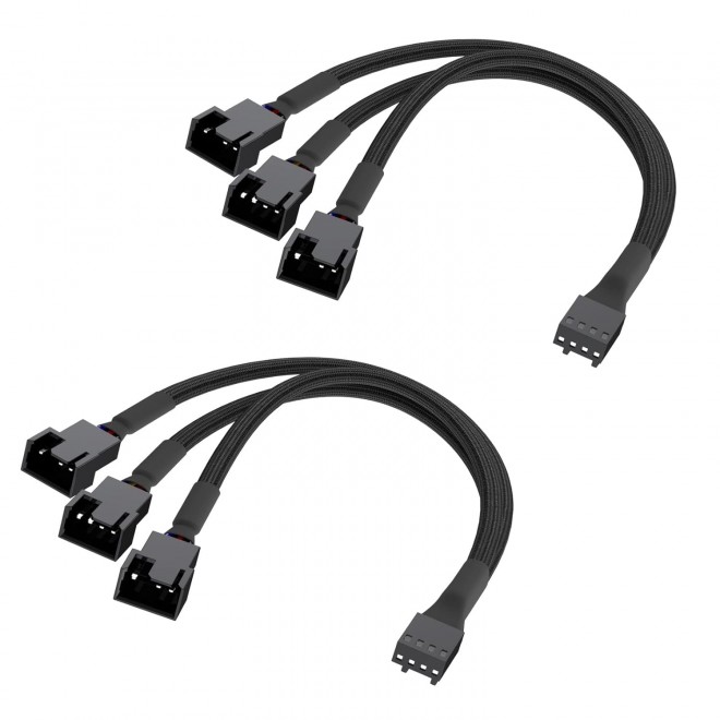 DTECH  3 Way 4 Pin PWM Fan Splitter Cable, 12 inch PC Fan Extension Cable 1 to 3 Fan Splitter Converter [Sleeved Braided] for Computer