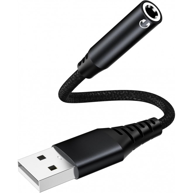 USAMS USB to 3.5mm Jack Audio Adapter,External Sound Card USB-A to Audio Jack Adapter with Aux Stereo Converter Compatible with Headset,PC Windows,Laptop