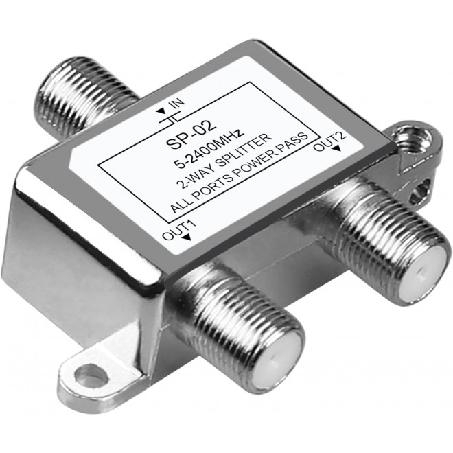 DTECH 2 Way Coaxial Cable Splitter MoCA 5-2400MHz,  RG6 Compatible Coax Splitter for HD Satellite/Cable TV, Internet & CATV Antenna Signals, Low Loss MoCA Support