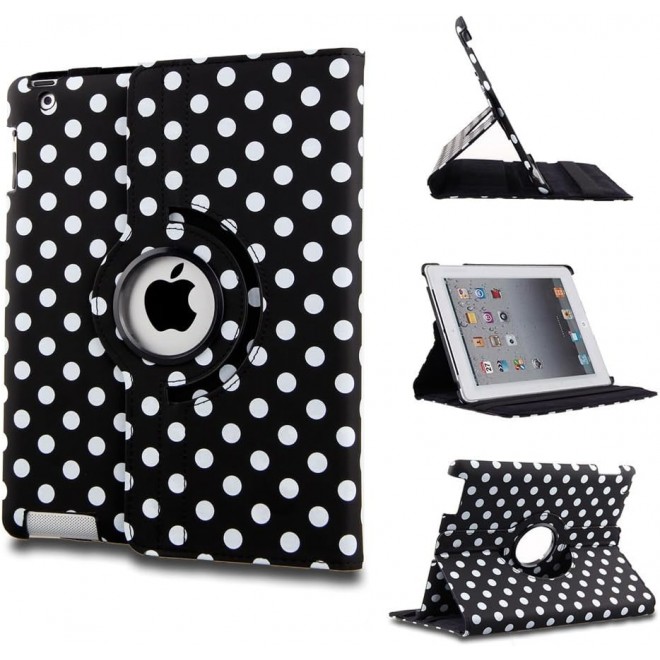 360 rotating 9.7" Colorful Patent PU leather case for Apple Ipad2  Black-white