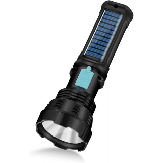 Otium Solar/Rechargeable Multi Function 1000 Lumens LED Flashlight, with Emergency Strobe Light and 1200 Mah Battery, Emergency Power Supply and USB Charging Cable, Fast Charging 