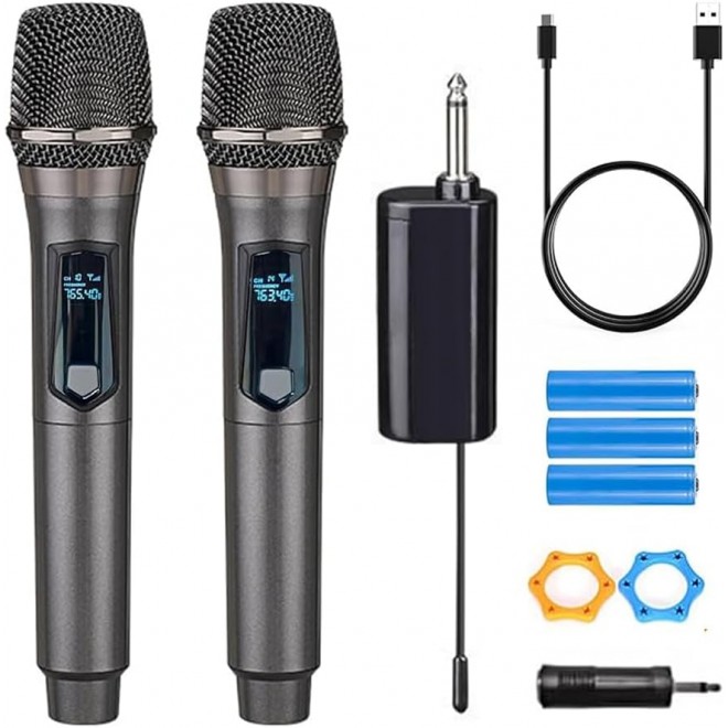 PESKI Wireless Microphones, Professional UHF Dual Microphones for Karaoke, Wireless Dynamic Microphone System Set with Rechargeable Receiver,Plug and Play, Speech, Wedding, Church, PA System PESKI Wireless Microphones, Professional UHF Dual Microphones for Karaoke, Wireless Dynamic Microphone System Set with Rechargeable Receiver,Plug and Play, Speech, Wedding, Church, PA System