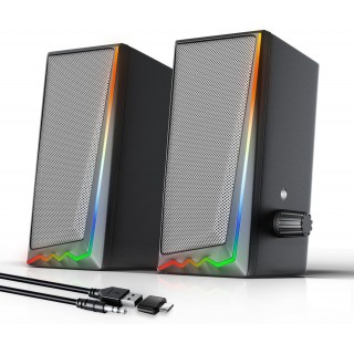 PESKI  60W Computer Speakers for Music and Gaming, Active Bluetooth 5.3, Stereo 2.0 Speakers for Desktop PC or Laptop, 3.5mm Aux RCA Input, USB-Powered, 1 Pair, Black 